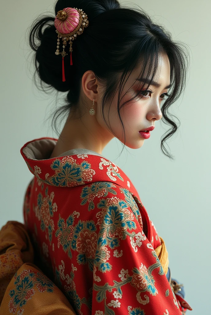 ((Highest quality)), ((masterpiece)), (detailed),Realistic、 One girl, sexy、A woman in a kimono、Painful face、Back view、Portrait