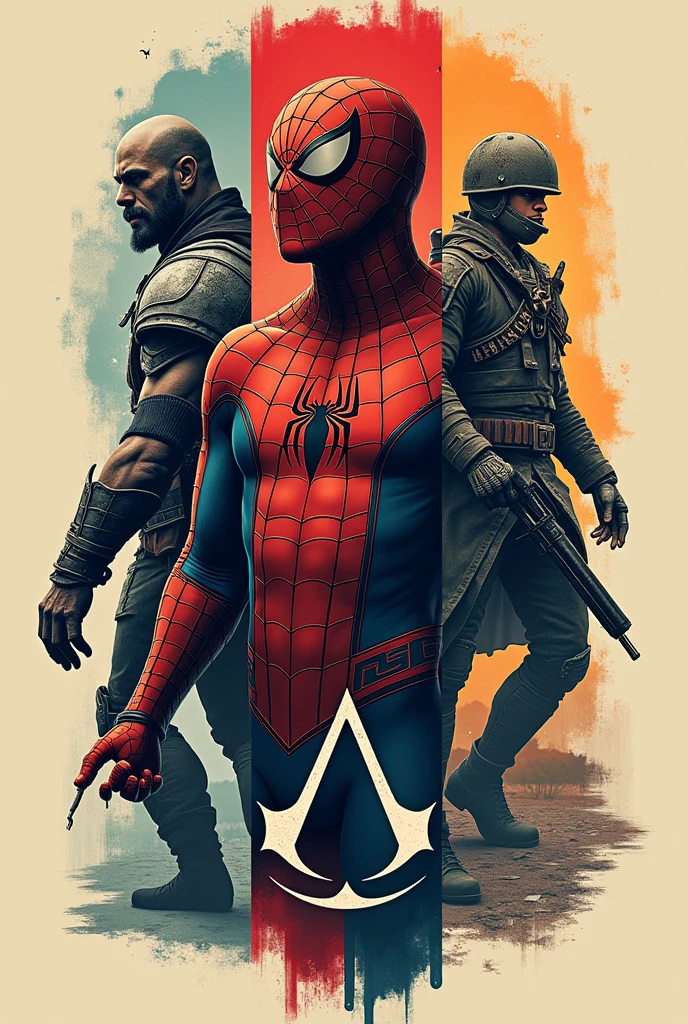 I want to get a tattoo with game characters: Skyrim, donkey kong, Spider man, assassins creed e battlefield 4. It has to be vertical and 15cm. But without mixing the themes