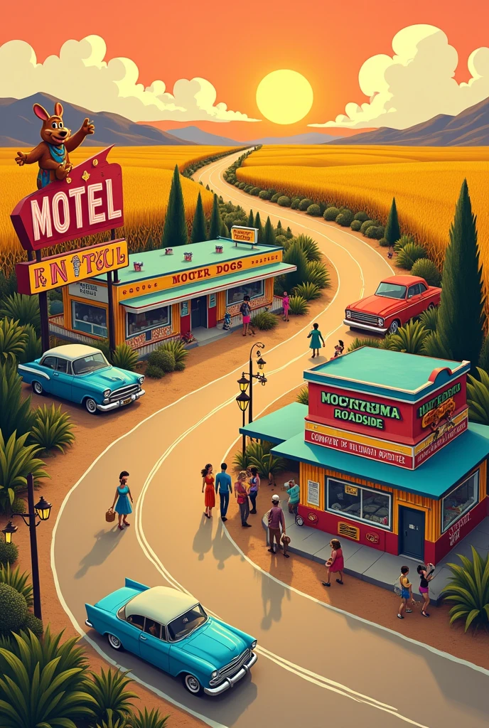 Artistic motels and corn dogs and moctezuma store
