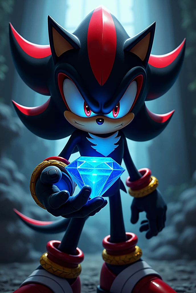  Shadow The Hedgehog with a blue diamond in his hand 