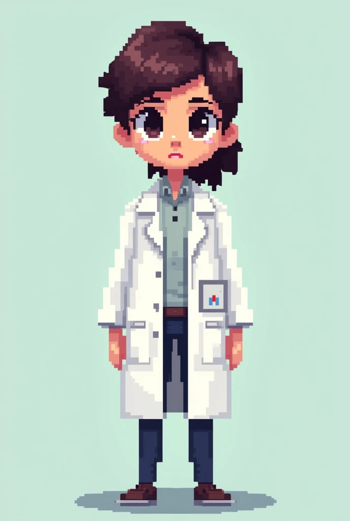 Create a pixelated 2D lab technician from the front and make it without details in the background