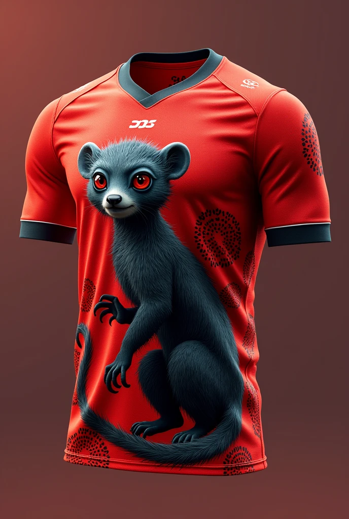 An olingo animal team jersey with predominantly red color