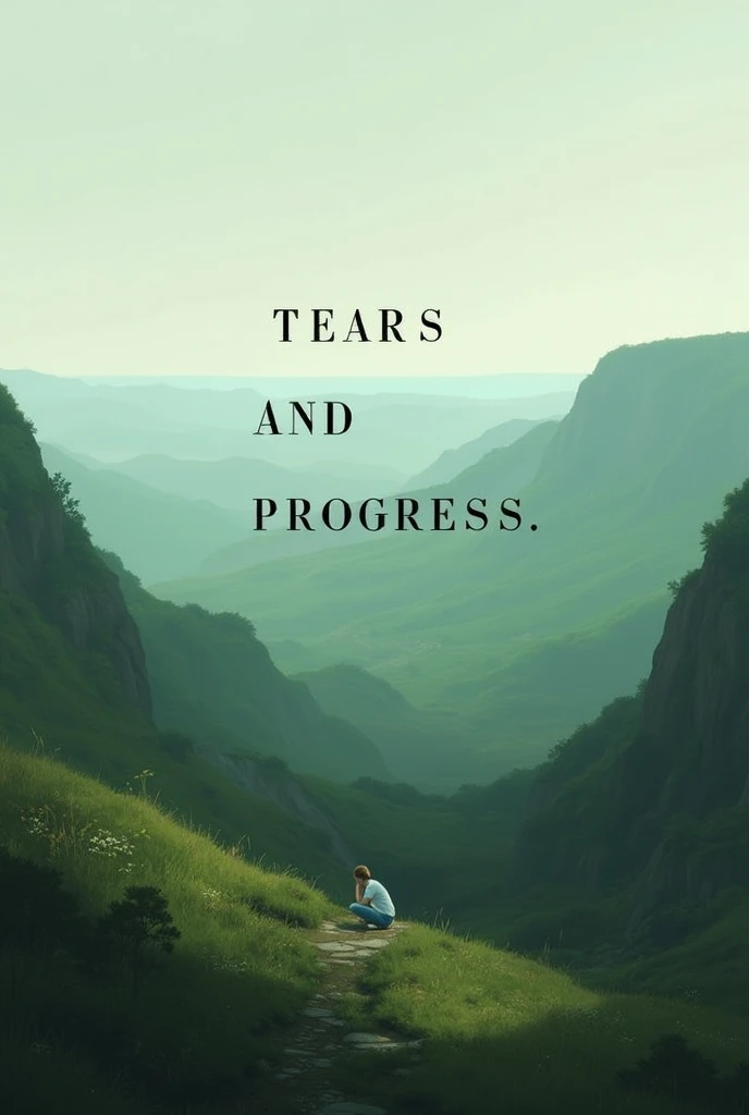 Image of a landscape with the word "Tears and progress" En el centro de la imagen