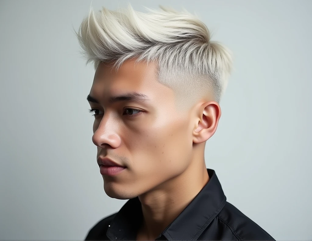 create photo of man with platinum low fade haircut without showing man&#39;s face