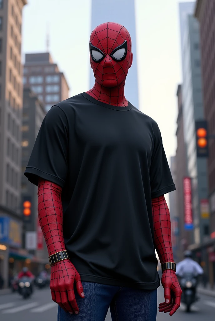 Spider man wearing the black plane oversized t shirt back

