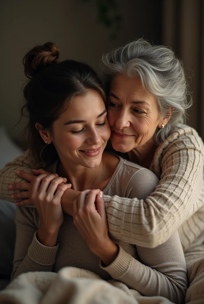 touching scene of a middle age mother and her daughter, sharing a warm hug or engaged in a supportive conversation