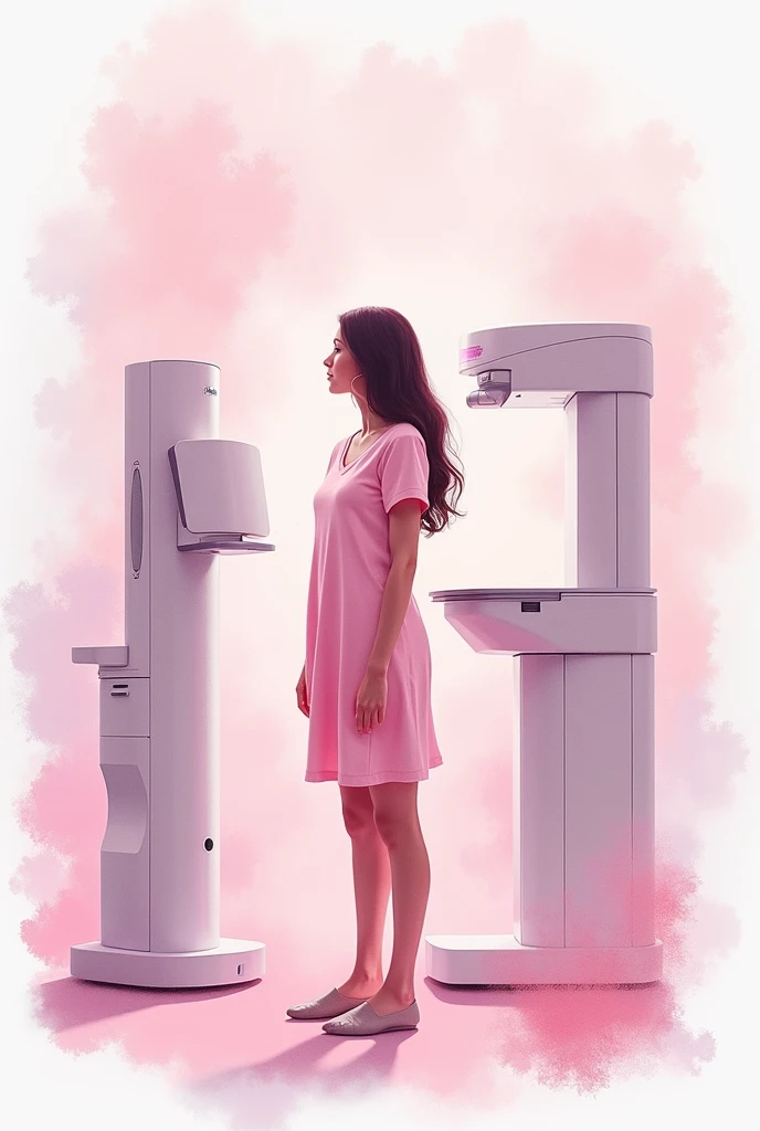 Create an image about mammography for radiology career with a pink watercolor background
