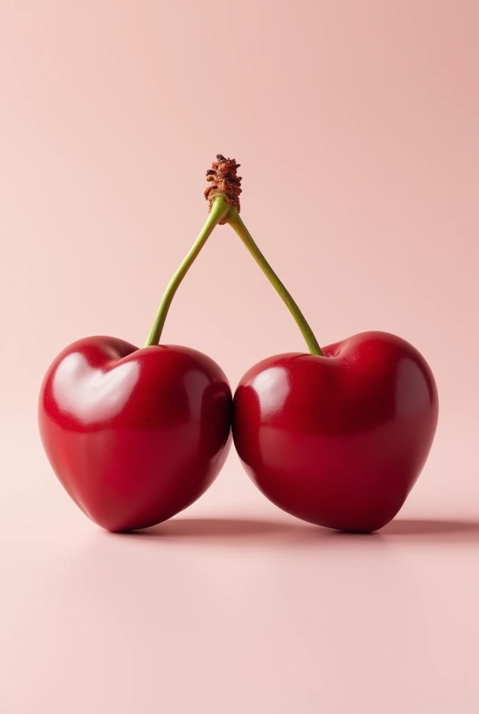 two heart-shaped cherries on a single stem 
