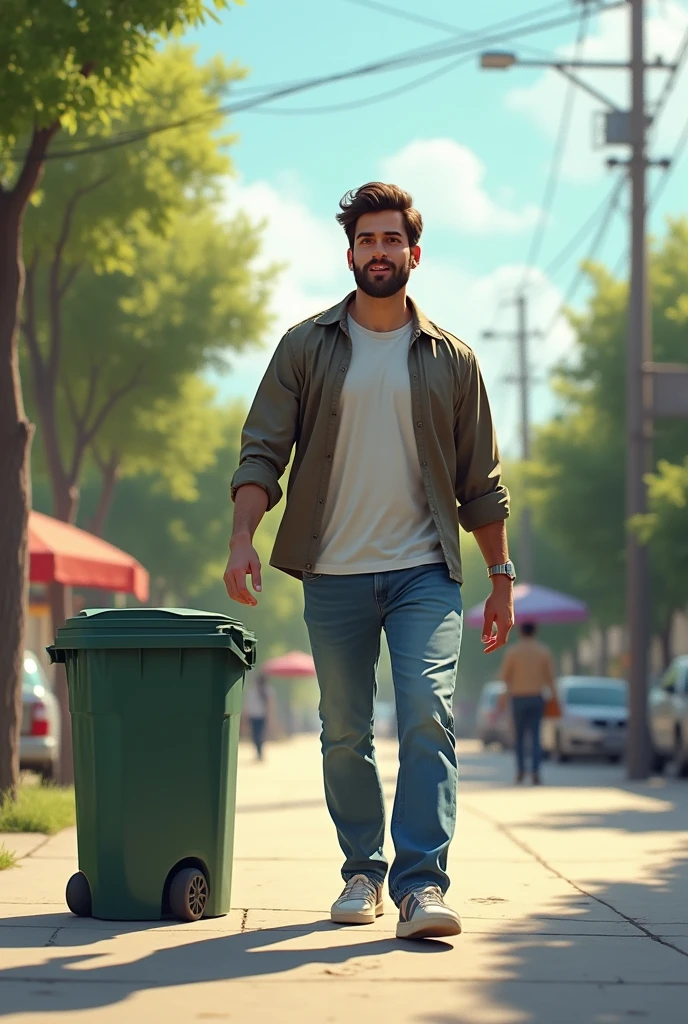 Man walking surprised realizes that next to him is the trash can, the person keeps walking