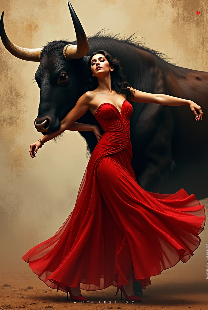 Make me a promotional image of Carmen with a bull, that it is something modern and that it is not so explicit Other