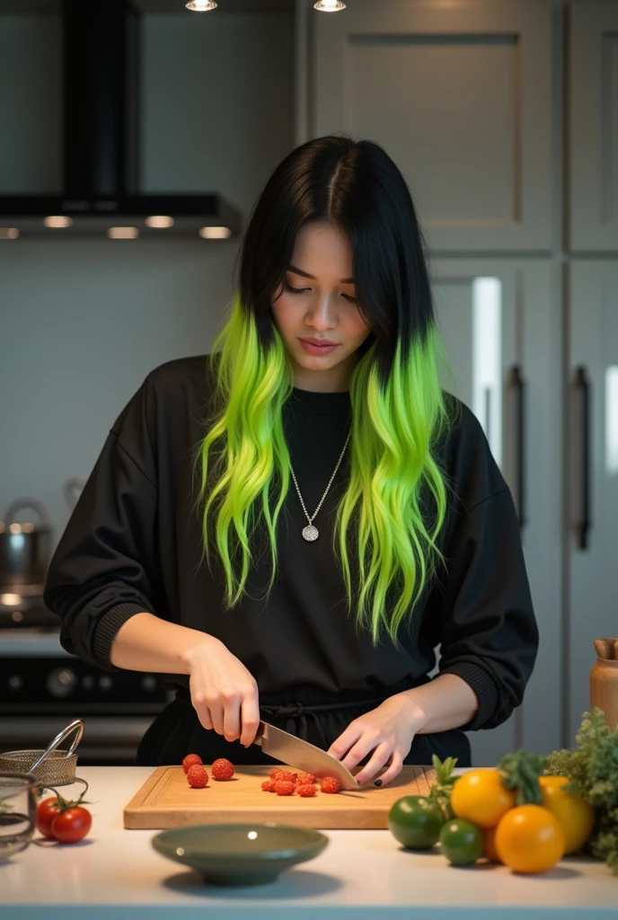 Singer Billie Eilish making a meal