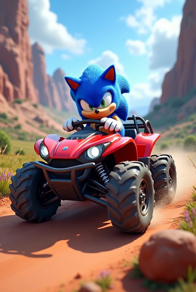 Sonic driving a red Heeler 4WD