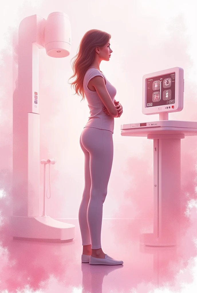 Create an image about mammography for radiology career with a pink watercolor background