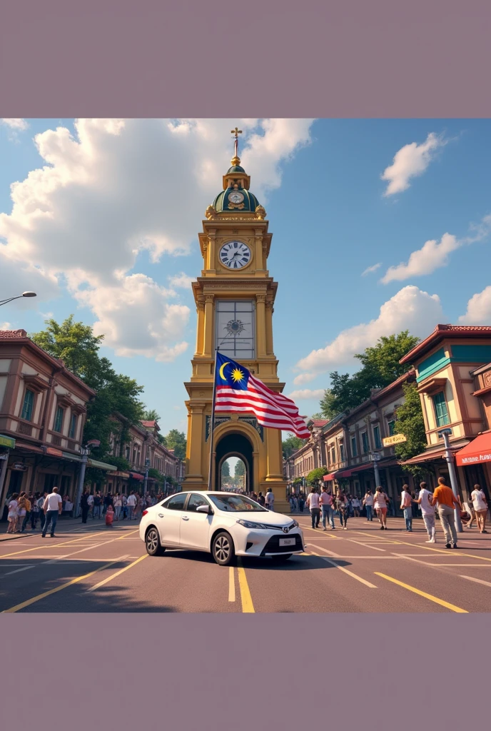 independence day, Malaysian flag, tower clock at middle road