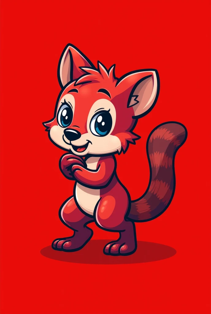 An olingo animal team shirt with predominantly red color with the small animal
