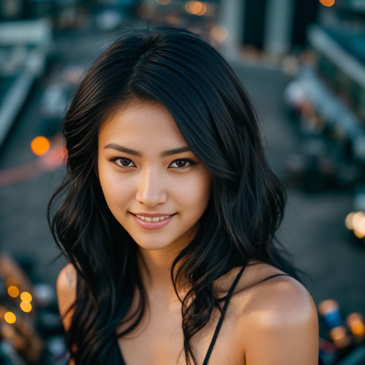 arafed woman with black hair with blue high lights sitting on the beach, flowing black hair, with long black hair, photo of a beautiful woman, long flowing pink hair, pink golden hour, curly pink hair, beautiful young asian woman, beautiful asian woman, wild ginger hair, pink wispy hair, light pink hair, a young asian woman, an asian woman, infp young woman, (straight half of the torso: 1.4), Portrait photo of a 24-year-old french girl in RAW UHD format (Brown-eyed woman) Walk down the dark alley, night city, Details (textures! , Hair! , glistering, Color!! , imperfections: 1.1), highly detailed glossy eyes (looking at the camera), DSLR Lighting, SLR camera, Ultra-Quality, sharpness, Depth of field, Film grain (Downtown), Fujifilm XT3, Crystal clear, Frame Center, beatiful face, sharp-focus, street, neon lighting, bokeh (dimly lit), night time, (night sky), detailed skin pores, oilly skin, suntan, Complex eye details, ((mug of coffee in hand)), realistic hands, (smiling)