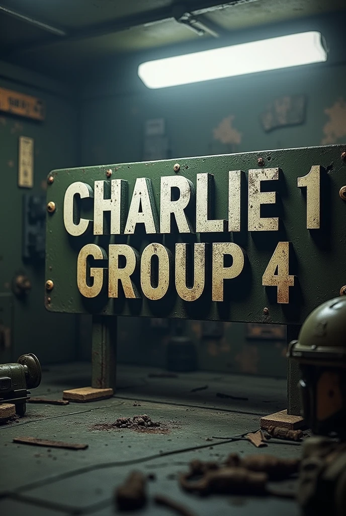 AN IMAGE WITH A MILITARY BACKGROUND AND THE BIG PHRASE CHARLIE 1 GROUP 4
