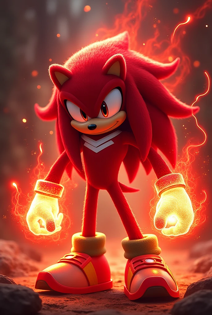 Knuckles The Echidna glowing red with his hands glowing red