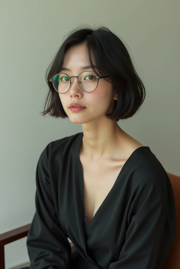 Japan woman sitting on chair with glasses on face, sunglasses, wearing glasses, Urzan, woman with rose-colored glasses, Diravadi Lumrat, wearing thin big round glasses, wearing pink glasses, wearing small round glasses, portrait jiss blackpink, blackpink jisoo, blackpink jisoo, square glasses, sunglasses