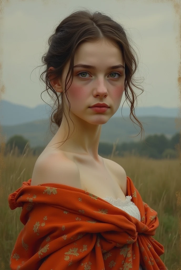 recreates the painting Miranda by Thomas Francis Dicksee but with the scarf on
