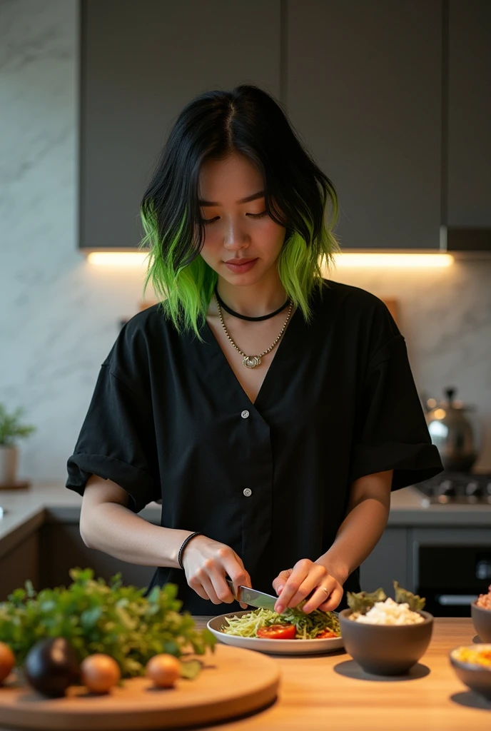 Singer Billie Eilish making a meal