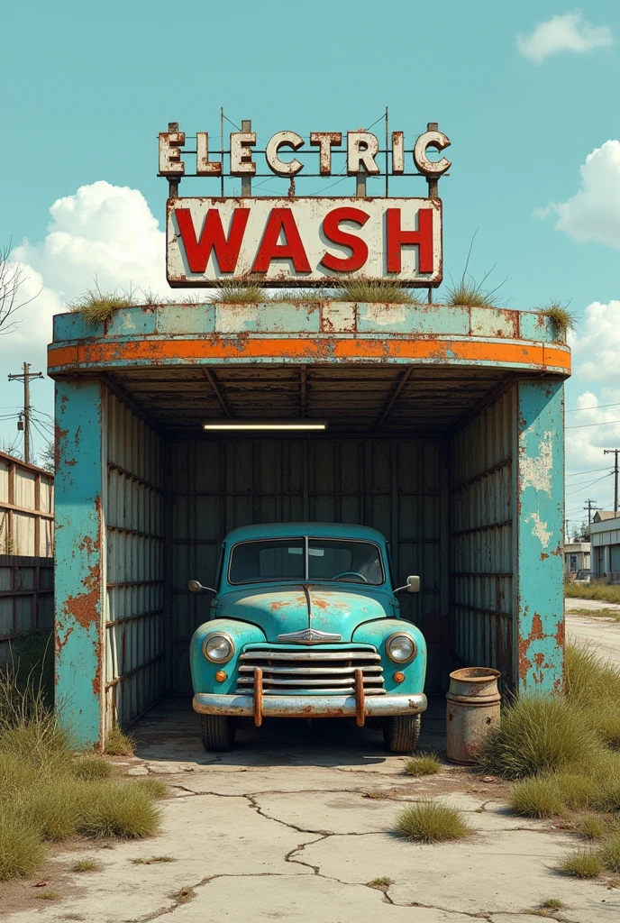 Old used electric car wash, imagem sem fundo