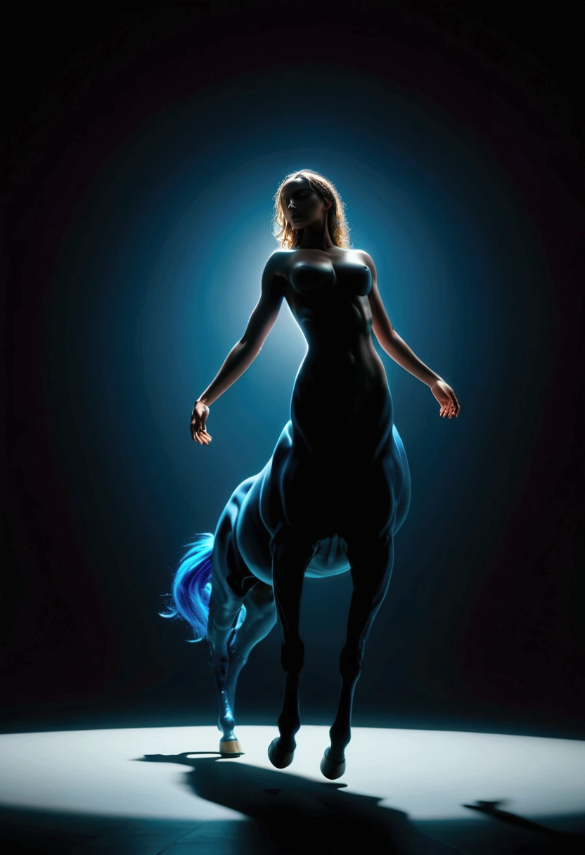 a Centaur, Cool silhouette. Beautiful cinematic lighting, surreal, color graded, dynamic movement, captivating chiaroscuro, full body, award-winning, cinematic still, emotional, vignette, dynamic, vivid, (masterpiece, best quality, photorealistic, Professional, perfect composition, very aesthetic, absurdres, ultra-detailed, intricate details:1.3)