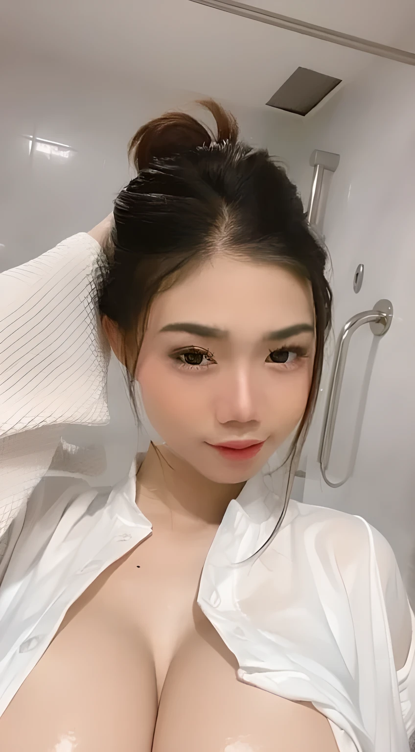 Female body, nsfw, ((gigantic bosom)), (plump:0.8), (nude, sexy), beautiful skin, ((topless, shirtless, breasts out)), transparent, transparent clothes, transparent attire, ((big breasts)), (nsfw), (white skin), (best quality), photorealistic, indoor