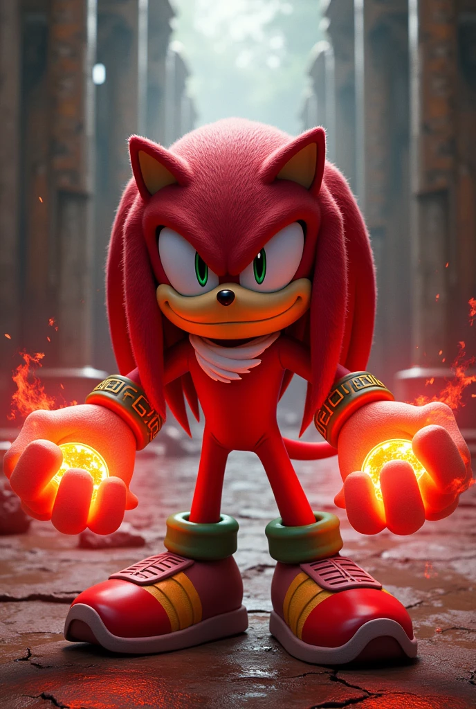 Knuckles The Echidna with red lighted hands 