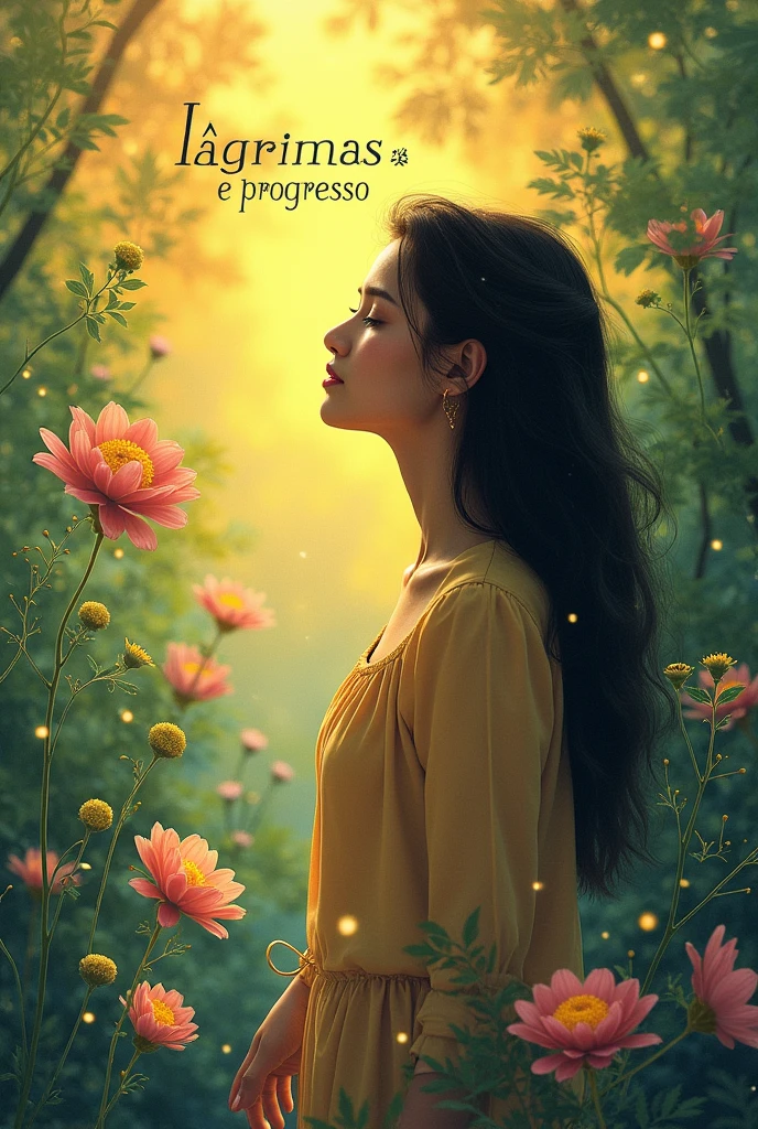 A not sad image with the word "Tears and progress" in Portuguese in the center of the image