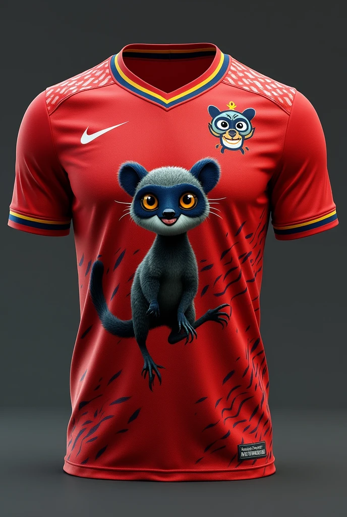 An olingo animal team jersey with predominantly red color
