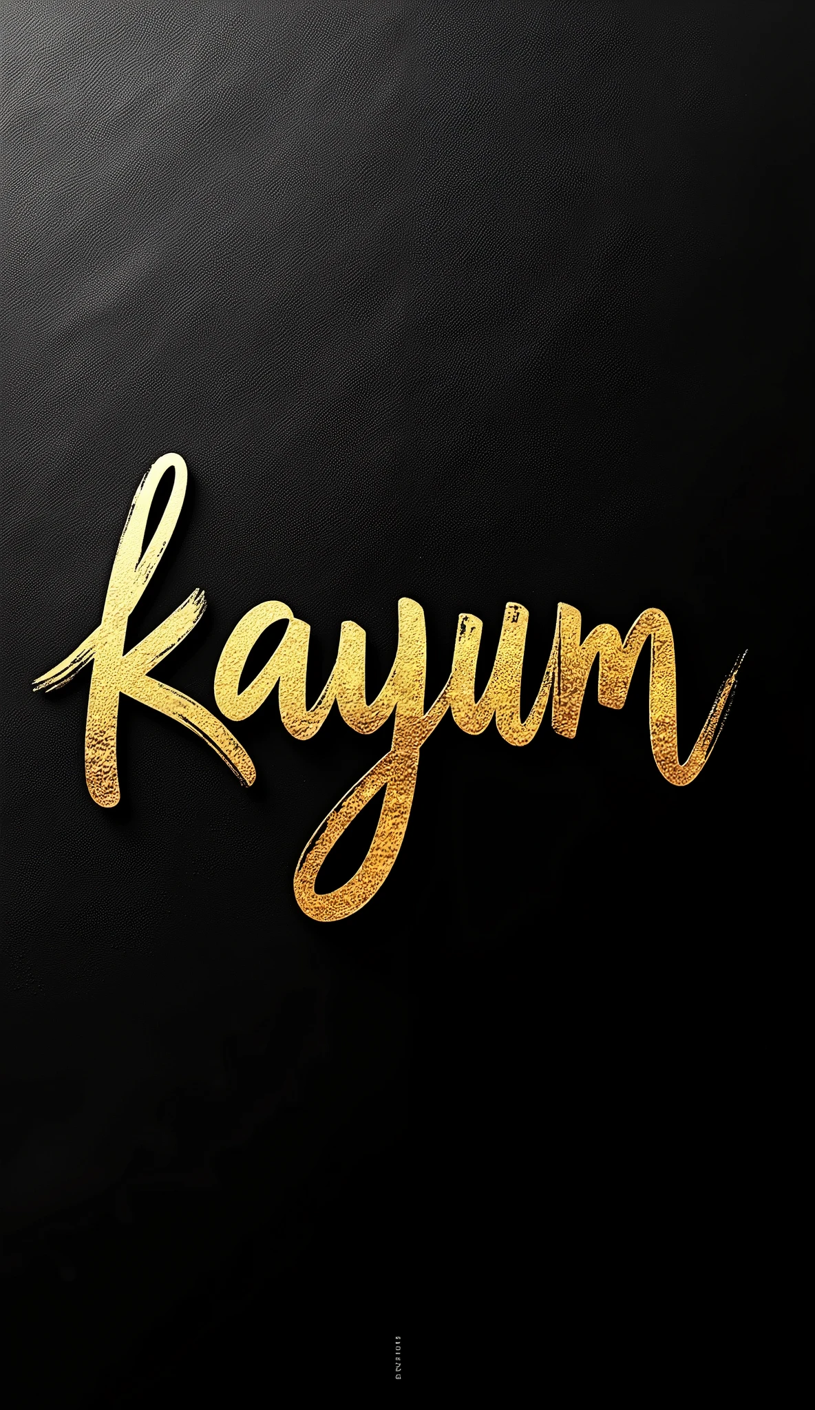 write a signature with gold gold ink art text 'Kayum' on a black textured background