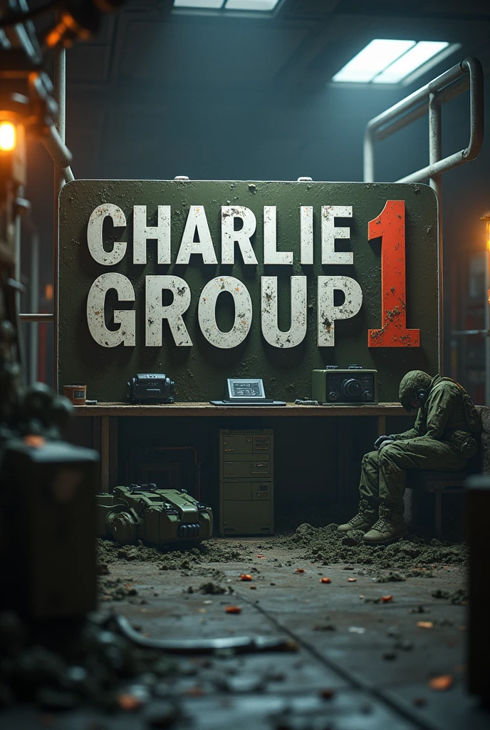 AN IMAGE WITH A MILITARY BACKGROUND AND THE BIG PHRASE CHARLIE 1 GROUP 4