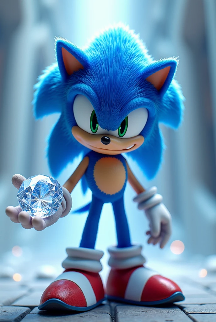 Cyan Sonic with a diamond in his hand 