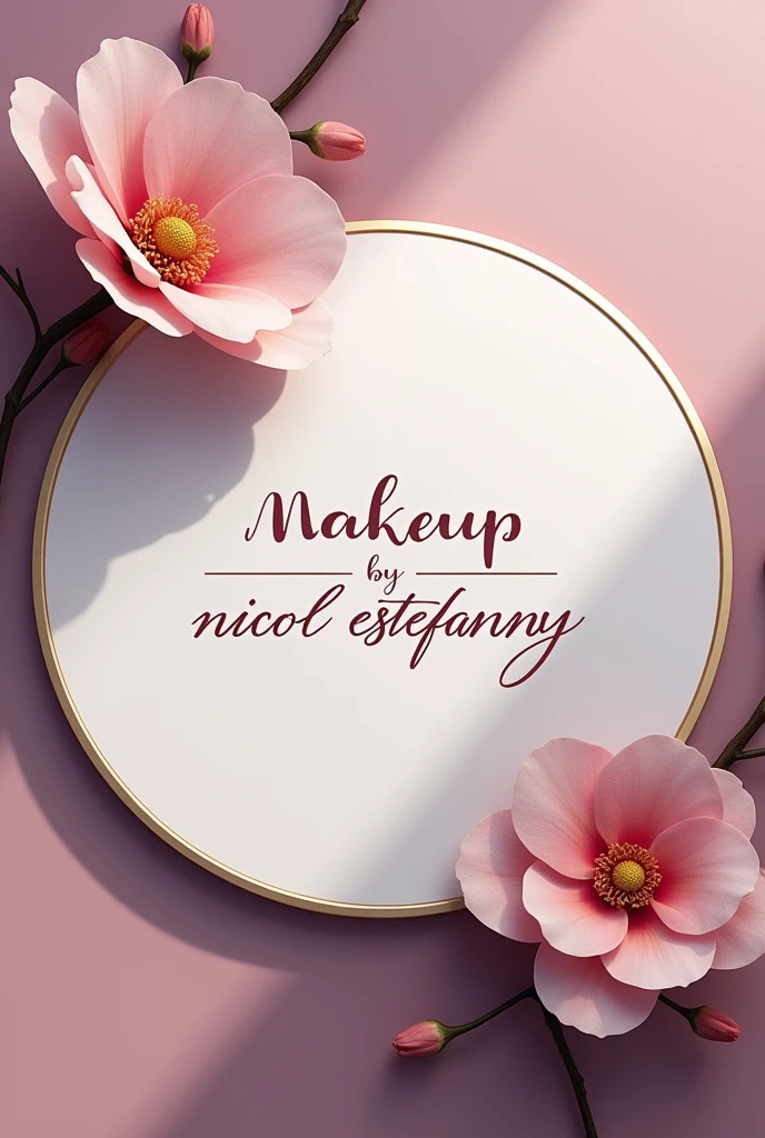 Create a nice circular notice, elegant, minimalist and flowerless (with pink purple and gold colors) for a makeup business, what say:
Makeup by Nicol Estefanny