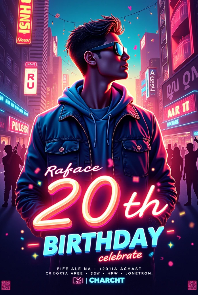 Make a 20th birthday invitation for Rafael, as if it were a flyer