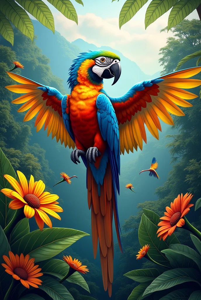 Create a macaw with the colors of Colombia in order