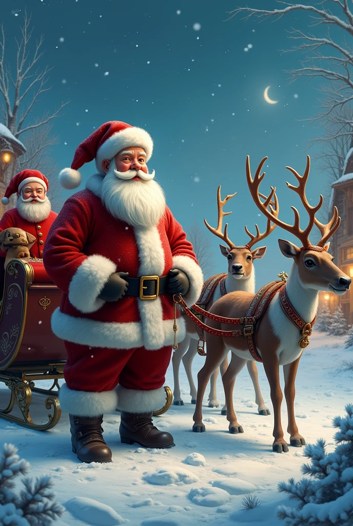Santa preparing the sleigh to leave