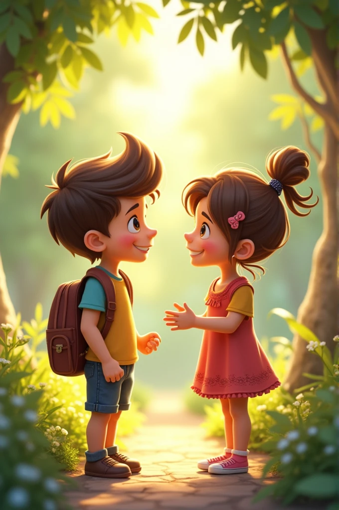 Boy and girl chatting with each other.