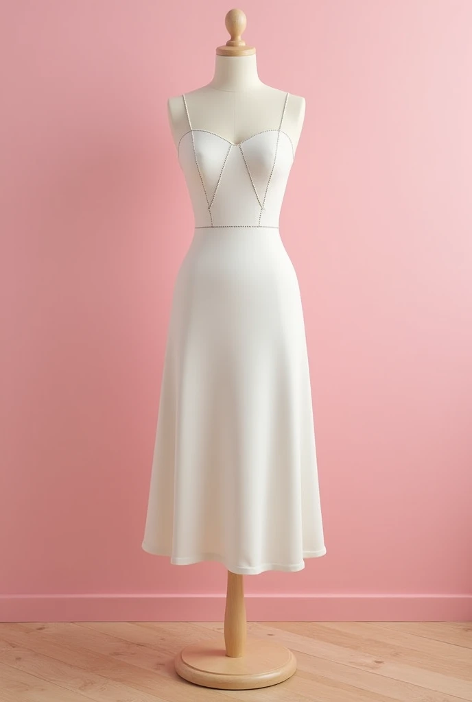 i want it like simple drss i dont want the gir i wznt a maniquin which wear simple pink dress and in princess cutting top and sleeveless should look like stiched dress in pink background like wall and in the tiles is like wooden sheey i want the back ground like previous designs
