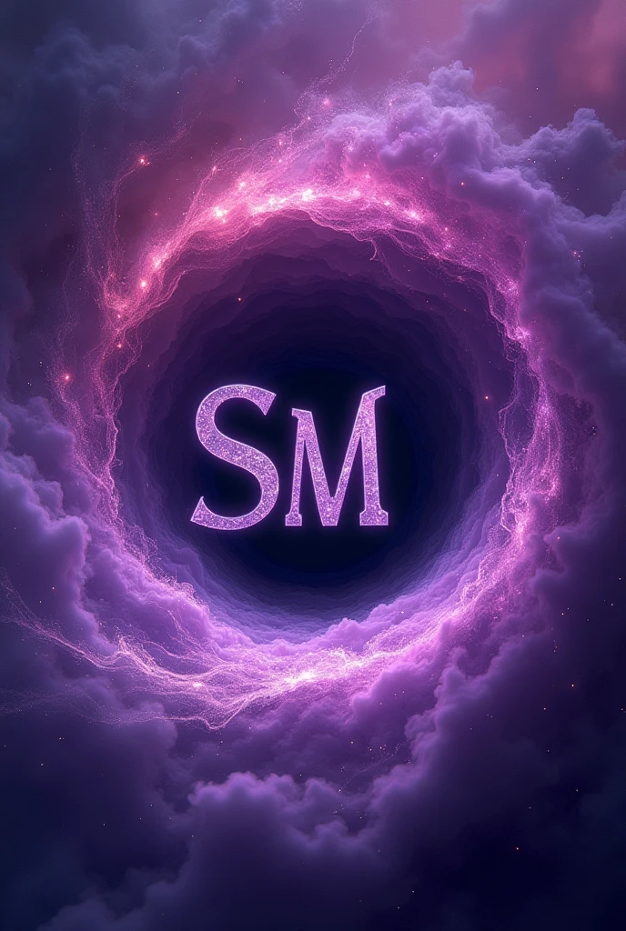 Image with the initials sm and the background all purple with details looking like a black hole