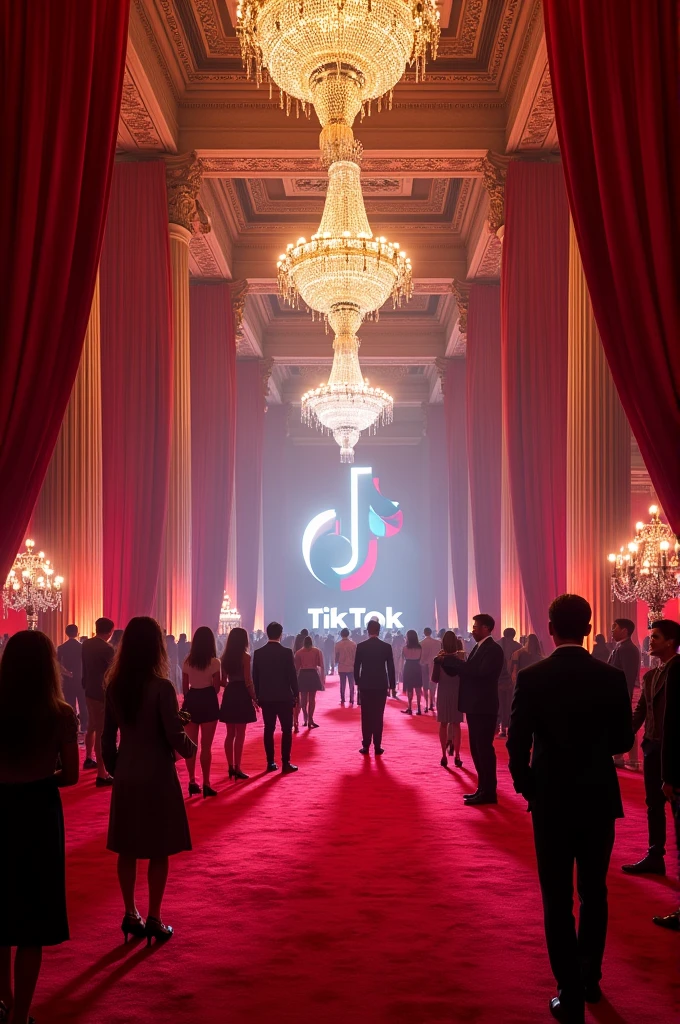 A large hall with red carpet and TikTok signs