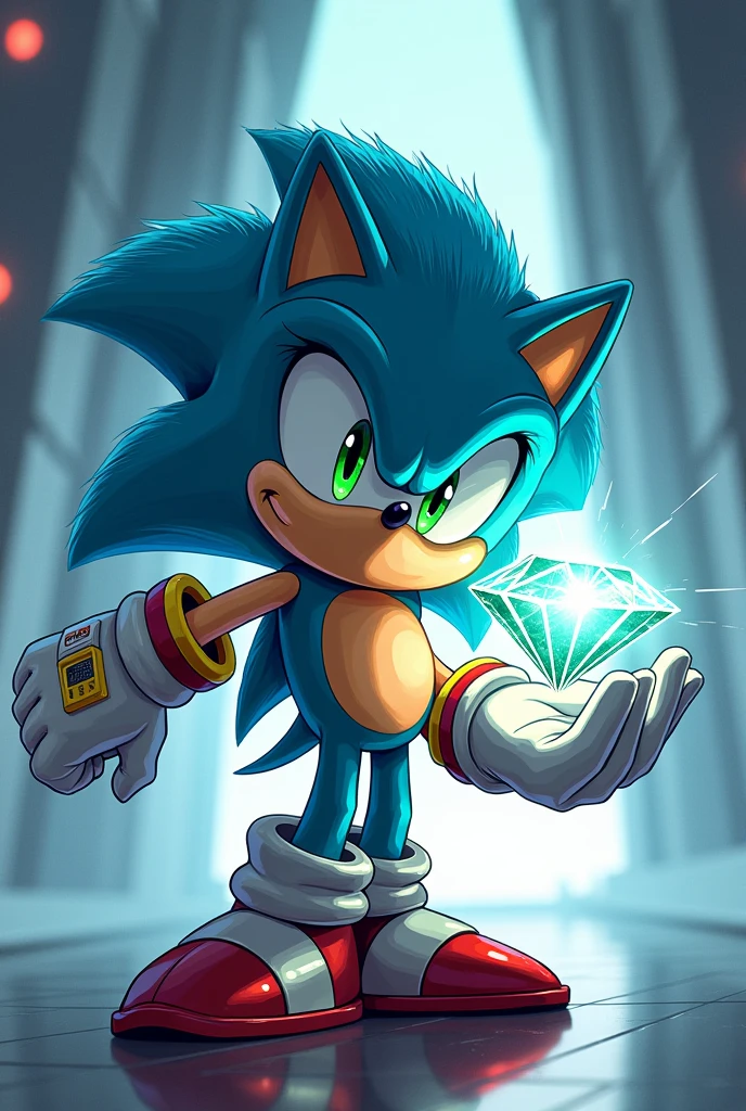 Sonic The Cyan hedgehog with a diamond in his hand