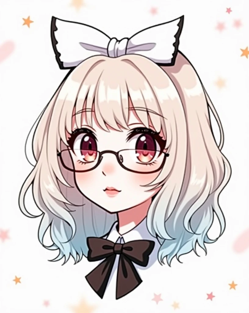a girl with medium-length black hair with korean bangs, glasses, and a large white hair bow, detailed portrait, beautiful detailed eyes, beautiful detailed lips, extremely detailed eyes and face, long eyelashes, high fashion, elegant, intricate details, cinematic lighting, warm color palette, soft focus, photorealistic, 8k, best quality, masterpiece, highly detailed