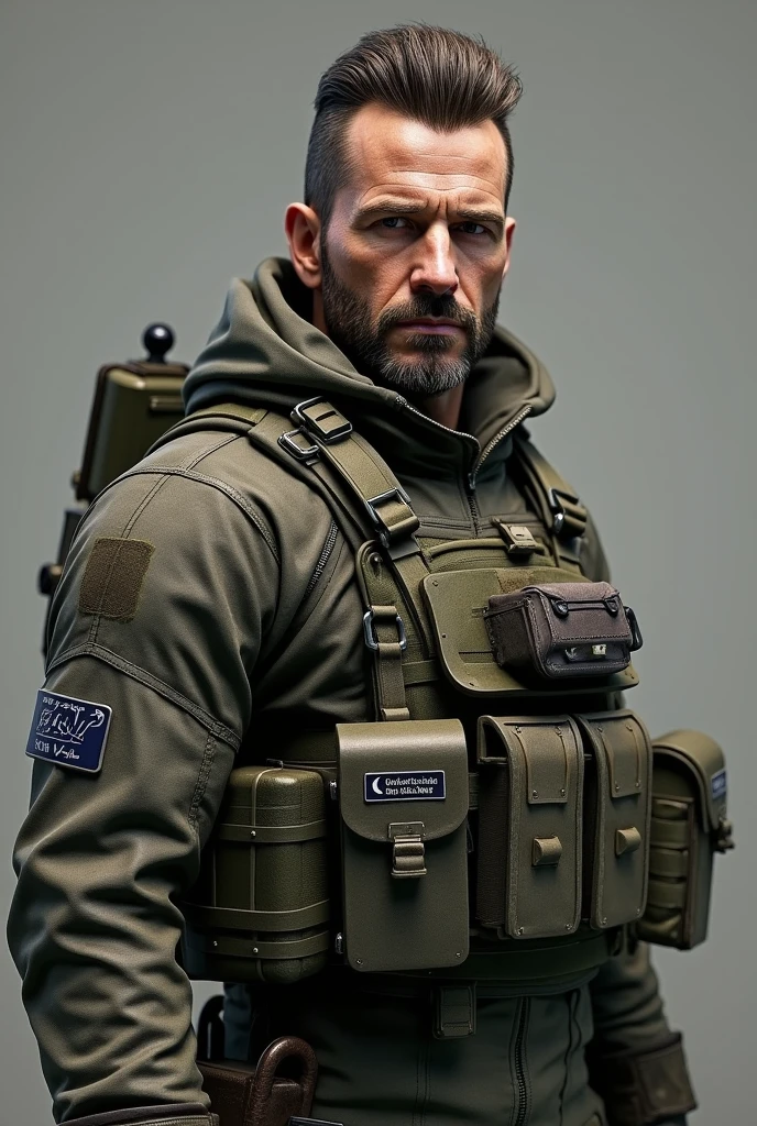 Create a highly detailed and realistic 3D model of Soap MacTavish, the iconic soldier from Call of Duty, but with the face of actor Christian Bale. Maintain Soap's signature look, including his mohawk, tactical gear, and military uniform. Combine Christian Bale's distinctive facial features, like his intense eyes and chiseled jawline, with Soap’s rugged, battle-hardened appearance. Ensure the character exudes a sense of toughness, resilience, and determination, blending the essence of both Soap and Christian Bale in one seamless character design