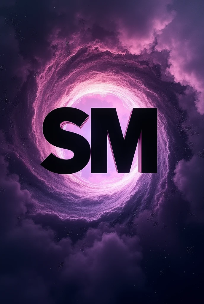 Image with the initials sm and the background all purple with details looking like a black hole with the capital letter 