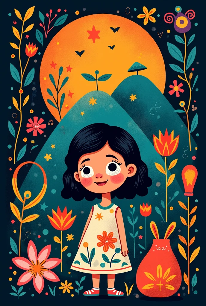 an image of a cordel by Carolina and the secrets of the hill, do nothing realistic, very simple, make it simple to draw on a black sheet and much simpler and more beautiful, remember this cordel