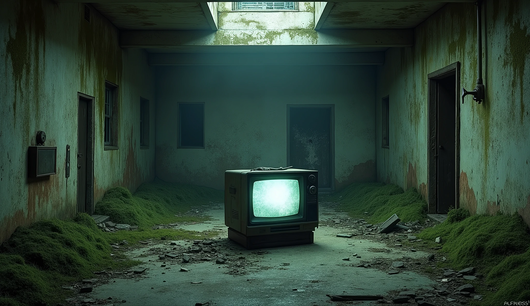 Abandoned building with an old TV