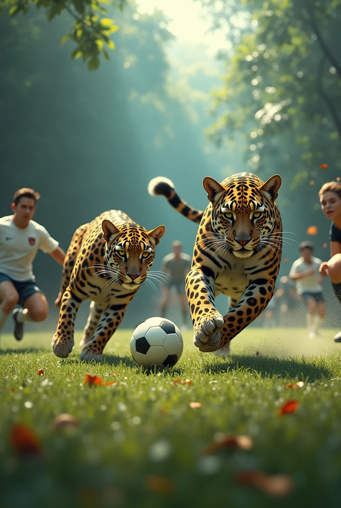 Jaguars playing soccer vs humans