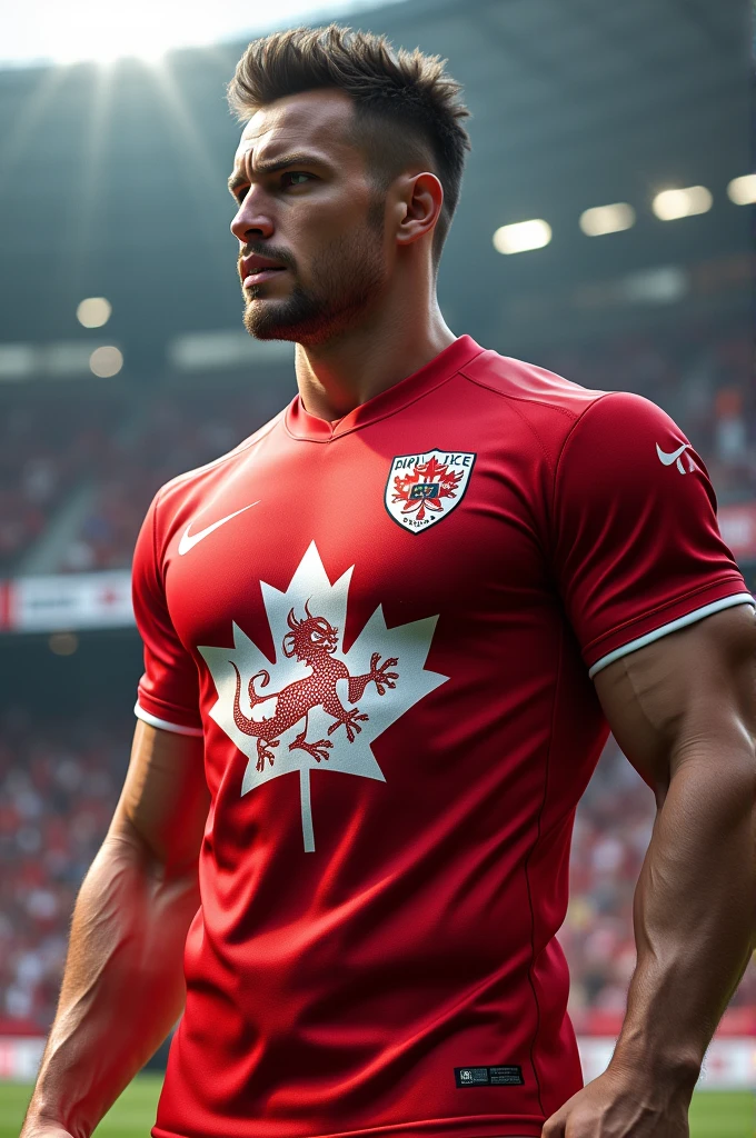 Red Canada team jersey with a white dragon